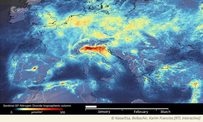 satellite image of air pollution in Europe